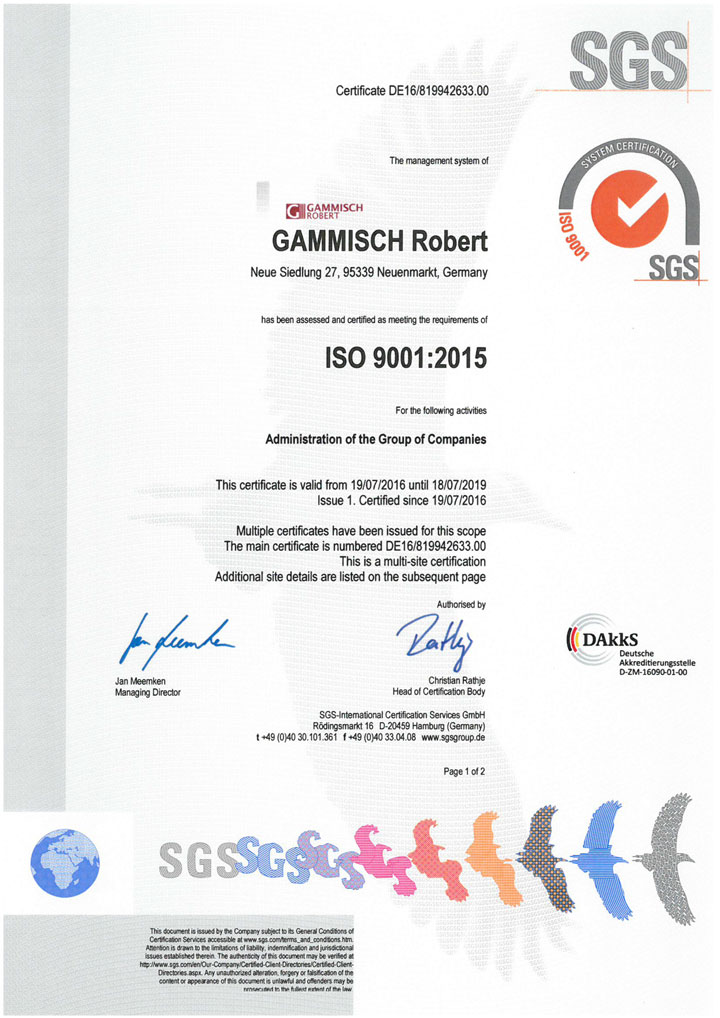 SGS ISO 9001:2015 en Robert GAMMISCH